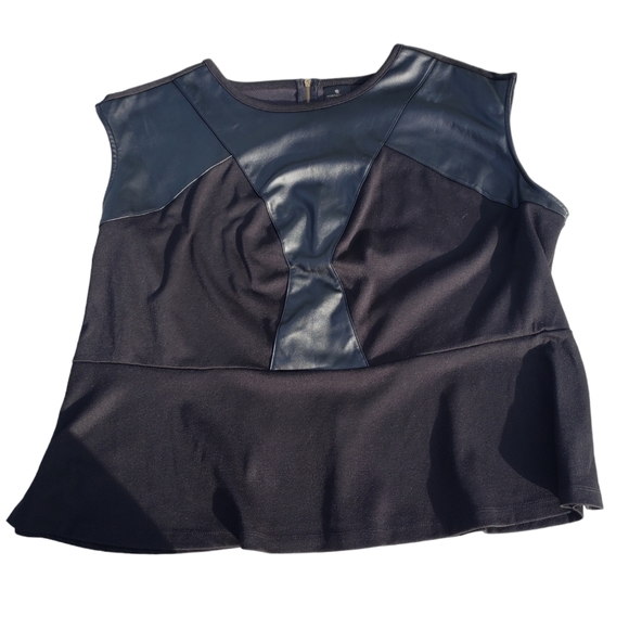 Worthington Ponte and Faux Leather Sleeveless Peplum Blouse - Picture 1 of 4